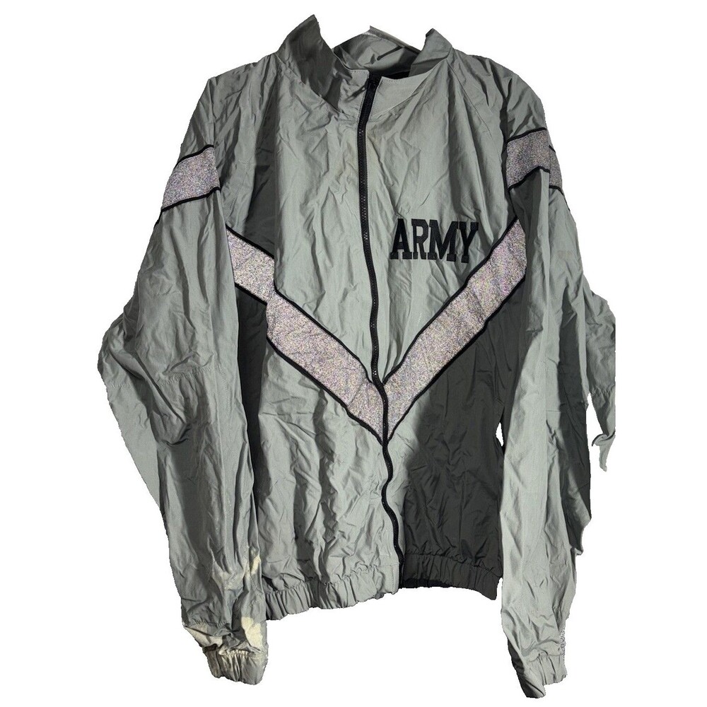 VINTAGE Windbreaker Army Jacket JWOD Skillcraft Large Gray Black 3M Reflective
